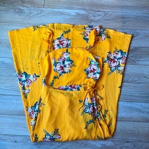 Yellow Floor Length Wrap Dress